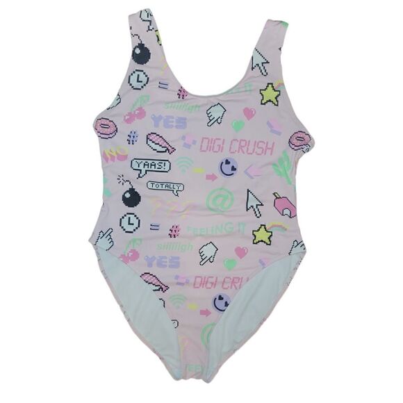 H&M Swimsuit High leg Pink Emoji Digital One Piece Swimsuit 14 - Picture 2 of 8